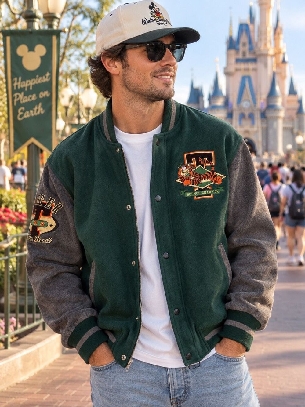 Vintage Disney Store Tigger Men's Varsity Suede Jacket Large